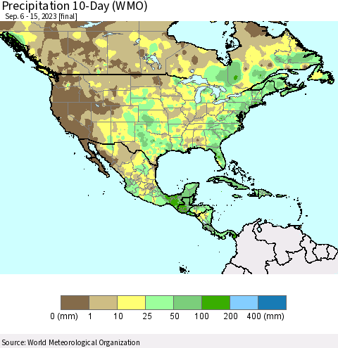 North America Precipitation 10-Day (WMO) Thematic Map For 9/6/2023 - 9/15/2023