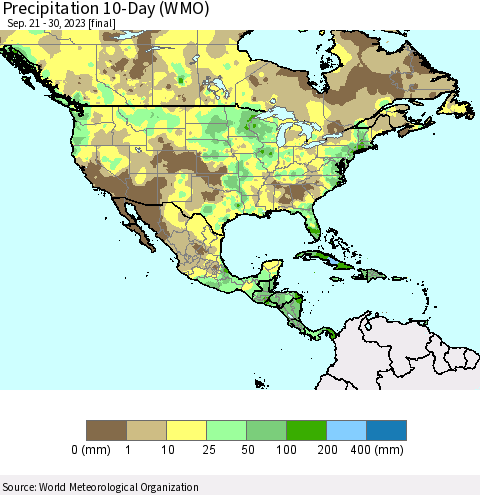 North America Precipitation 10-Day (WMO) Thematic Map For 9/21/2023 - 9/30/2023