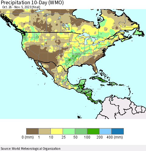 North America Precipitation 10-Day (WMO) Thematic Map For 10/26/2023 - 11/5/2023