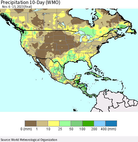 North America Precipitation 10-Day (WMO) Thematic Map For 11/6/2023 - 11/15/2023