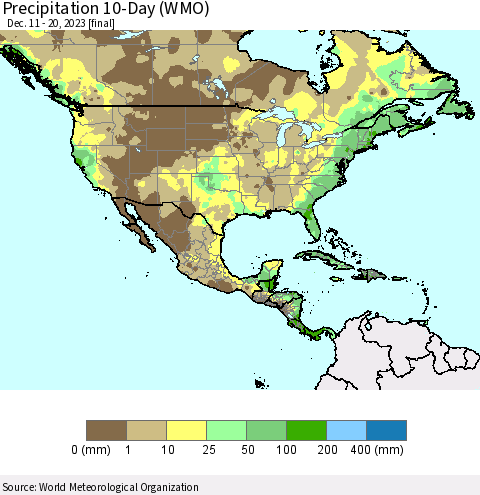 North America Precipitation 10-Day (WMO) Thematic Map For 12/11/2023 - 12/20/2023