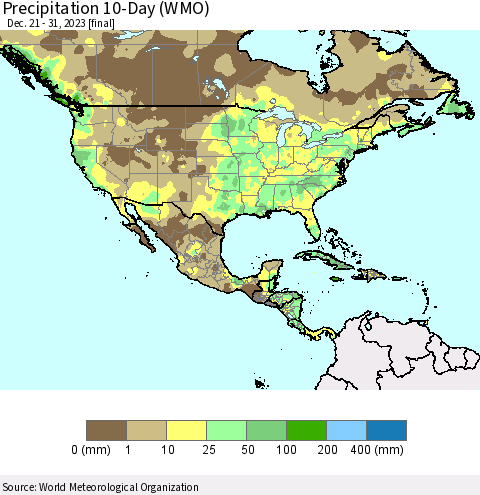 North America Precipitation 10-Day (WMO) Thematic Map For 12/21/2023 - 12/31/2023