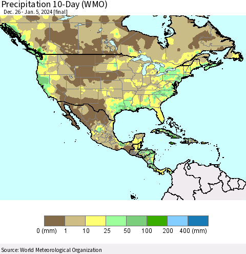 North America Precipitation 10-Day (WMO) Thematic Map For 12/26/2023 - 1/5/2024