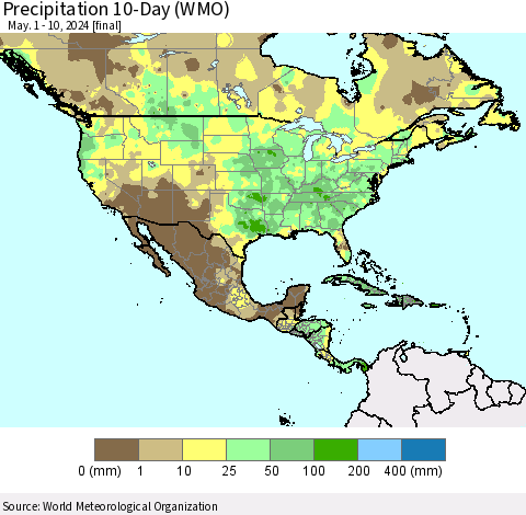 North America Precipitation 10-Day (WMO) Thematic Map For 5/1/2024 - 5/10/2024