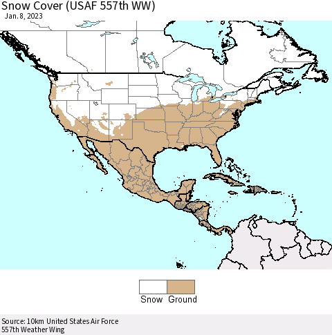 North America Snow Cover (USAF 557th WW) Thematic Map For 1/2/2023 - 1/8/2023
