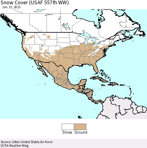 North America Snow Cover (USAF 557th WW) Thematic Map For 1/9/2023 - 1/15/2023