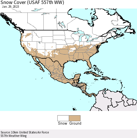 North America Snow Cover (USAF 557th WW) Thematic Map For 1/23/2023 - 1/29/2023