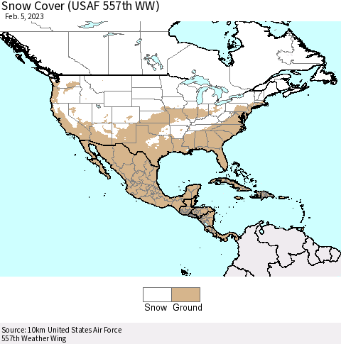 North America Snow Cover (USAF 557th WW) Thematic Map For 1/30/2023 - 2/5/2023