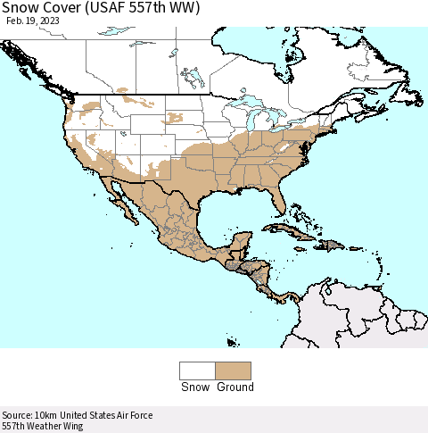 North America Snow Cover (USAF 557th WW) Thematic Map For 2/13/2023 - 2/19/2023