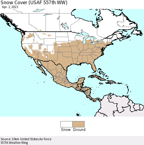 North America Snow Cover (USAF 557th WW) Thematic Map For 3/27/2023 - 4/2/2023
