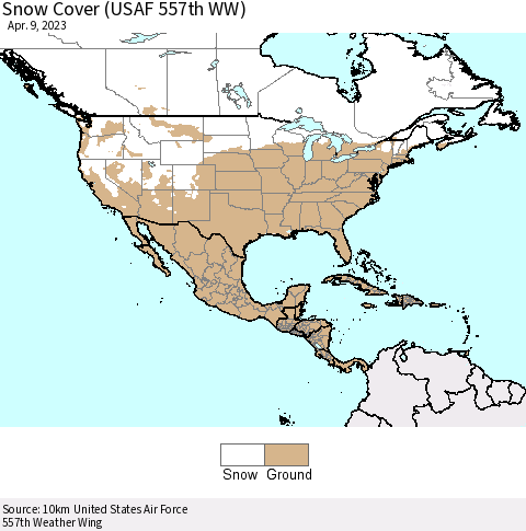 North America Snow Cover (USAF 557th WW) Thematic Map For 4/3/2023 - 4/9/2023