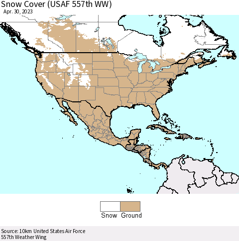 North America Snow Cover (USAF 557th WW) Thematic Map For 4/24/2023 - 4/30/2023