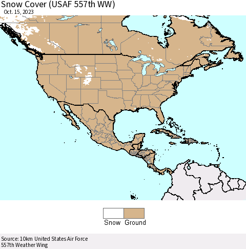 North America Snow Cover (USAF 557th WW) Thematic Map For 10/9/2023 - 10/15/2023
