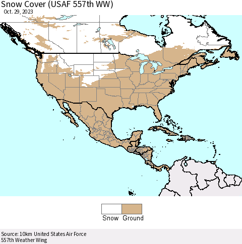 North America Snow Cover (USAF 557th WW) Thematic Map For 10/23/2023 - 10/29/2023