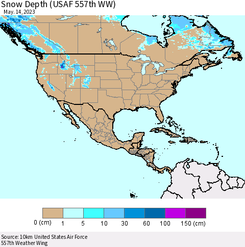 North America Snow Depth (USAF 557th WW) Thematic Map For 5/8/2023 - 5/14/2023