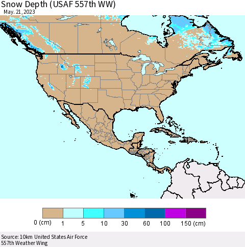 North America Snow Depth (USAF 557th WW) Thematic Map For 5/15/2023 - 5/21/2023