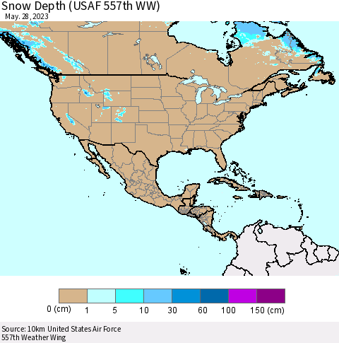North America Snow Depth (USAF 557th WW) Thematic Map For 5/22/2023 - 5/28/2023