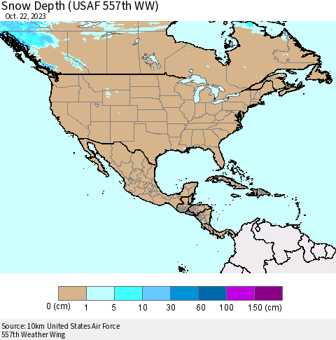 North America Snow Depth (USAF 557th WW) Thematic Map For 10/16/2023 - 10/22/2023