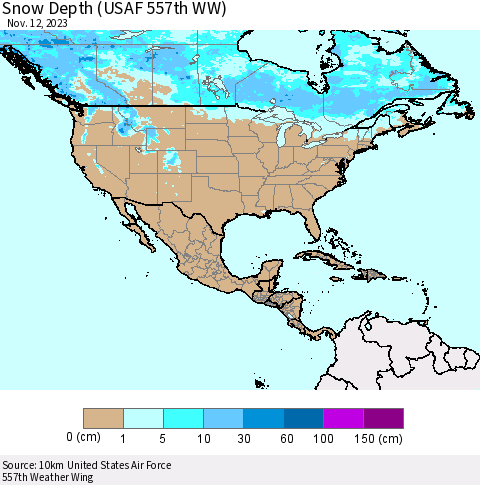 North America Snow Depth (USAF 557th WW) Thematic Map For 11/6/2023 - 11/12/2023