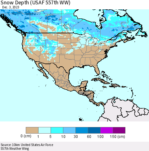 North America Snow Depth (USAF 557th WW) Thematic Map For 11/27/2023 - 12/3/2023