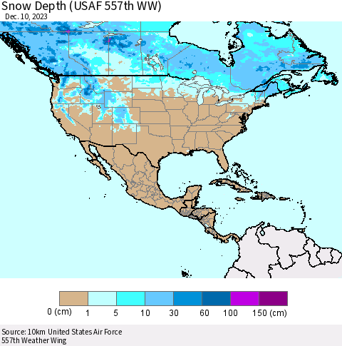 North America Snow Depth (USAF 557th WW) Thematic Map For 12/4/2023 - 12/10/2023