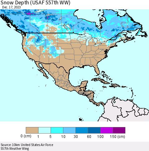 North America Snow Depth (USAF 557th WW) Thematic Map For 12/11/2023 - 12/17/2023