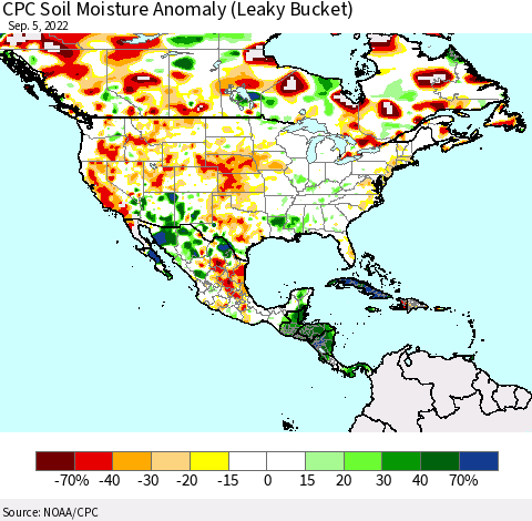 North America CPC Soil Moisture Anomaly (Leaky Bucket) Thematic Map For 9/1/2022 - 9/5/2022