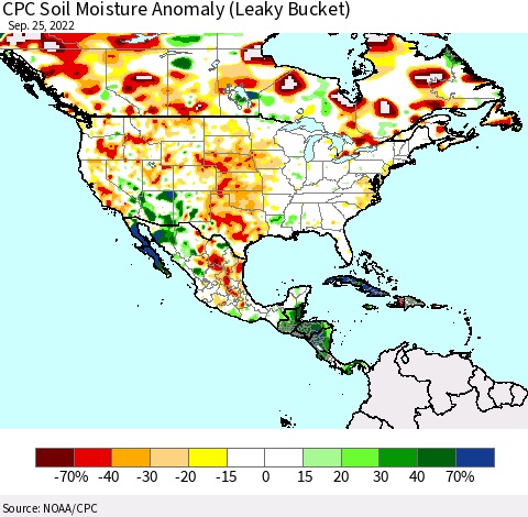 North America CPC Soil Moisture Anomaly (Leaky Bucket) Thematic Map For 9/21/2022 - 9/25/2022