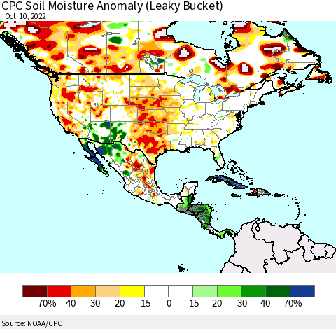 North America CPC Soil Moisture Anomaly (Leaky Bucket) Thematic Map For 10/6/2022 - 10/10/2022