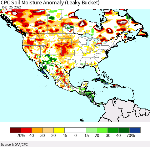 North America CPC Soil Moisture Anomaly (Leaky Bucket) Thematic Map For 12/21/2022 - 12/25/2022