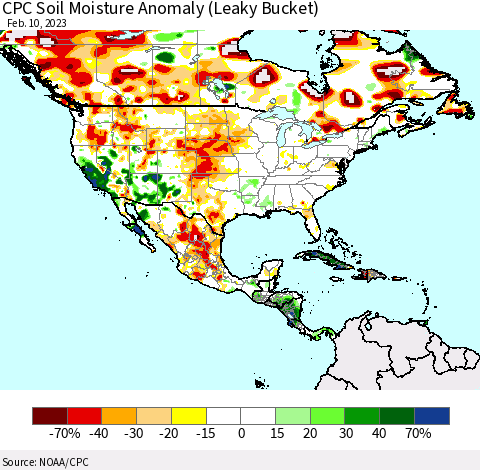 North America CPC Soil Moisture Anomaly (Leaky Bucket) Thematic Map For 2/6/2023 - 2/10/2023