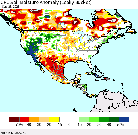 North America CPC Soil Moisture Anomaly (Leaky Bucket) Thematic Map For 9/21/2023 - 9/25/2023