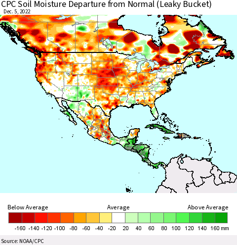 North America CPC Soil Moisture Departure from Normal (Leaky Bucket) Thematic Map For 12/1/2022 - 12/5/2022