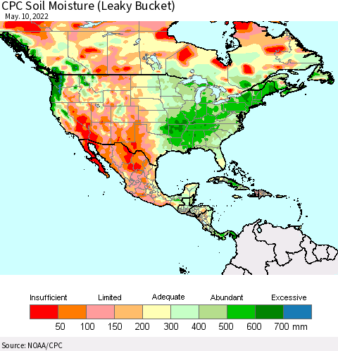 North America CPC Soil Moisture (Leaky Bucket) Thematic Map For 5/6/2022 - 5/10/2022