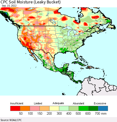 North America CPC Soil Moisture (Leaky Bucket) Thematic Map For 9/6/2022 - 9/10/2022
