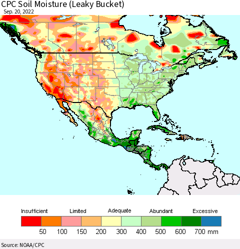 North America CPC Soil Moisture (Leaky Bucket) Thematic Map For 9/16/2022 - 9/20/2022