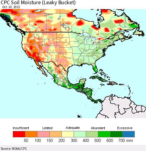 North America CPC Soil Moisture (Leaky Bucket) Thematic Map For 10/6/2022 - 10/10/2022