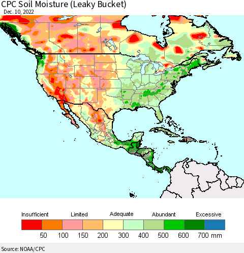 North America CPC Soil Moisture (Leaky Bucket) Thematic Map For 12/6/2022 - 12/10/2022