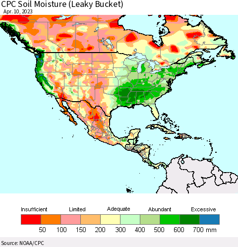 North America CPC Soil Moisture (Leaky Bucket) Thematic Map For 4/6/2023 - 4/10/2023
