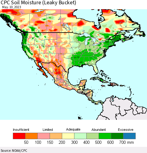 North America CPC Soil Moisture (Leaky Bucket) Thematic Map For 5/6/2023 - 5/10/2023