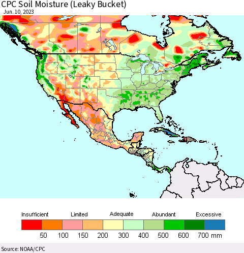 North America CPC Soil Moisture (Leaky Bucket) Thematic Map For 6/6/2023 - 6/10/2023