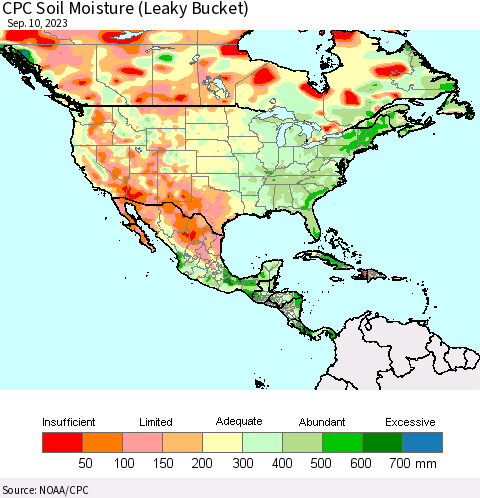 North America CPC Soil Moisture (Leaky Bucket) Thematic Map For 9/6/2023 - 9/10/2023