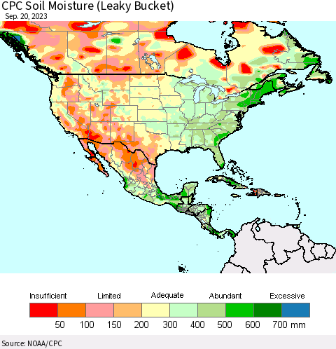 North America CPC Soil Moisture (Leaky Bucket) Thematic Map For 9/16/2023 - 9/20/2023