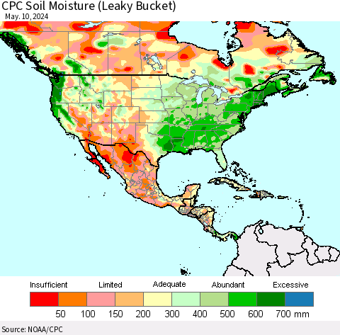 North America CPC Soil Moisture (Leaky Bucket) Thematic Map For 5/6/2024 - 5/10/2024