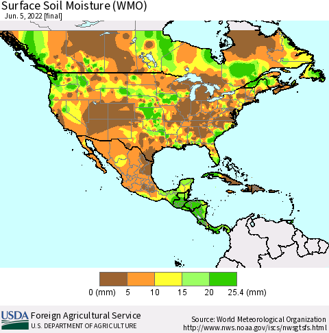 North America Surface Soil Moisture (WMO) Thematic Map For 5/30/2022 - 6/5/2022