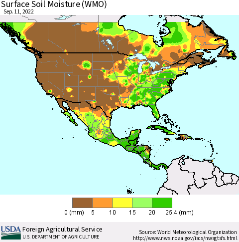 North America Surface Soil Moisture (WMO) Thematic Map For 9/5/2022 - 9/11/2022