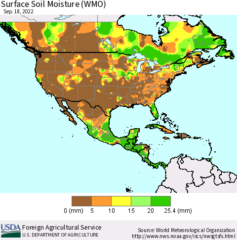North America Surface Soil Moisture (WMO) Thematic Map For 9/12/2022 - 9/18/2022