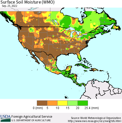 North America Surface Soil Moisture (WMO) Thematic Map For 9/19/2022 - 9/25/2022
