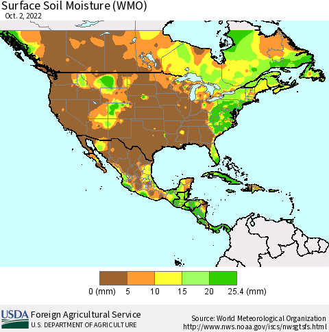 North America Surface Soil Moisture (WMO) Thematic Map For 9/26/2022 - 10/2/2022
