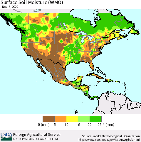 North America Surface Soil Moisture (WMO) Thematic Map For 10/31/2022 - 11/6/2022